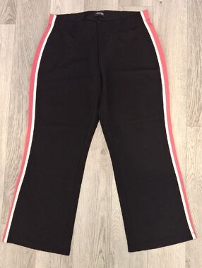 Vintage Avenue Black Track Pants with Pink and White Side Stripes Nwt